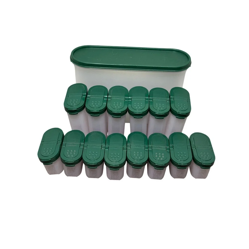 Tupperware Modular Mates Spice Shaker Set 15pc Hunter Green lids Lot VTG